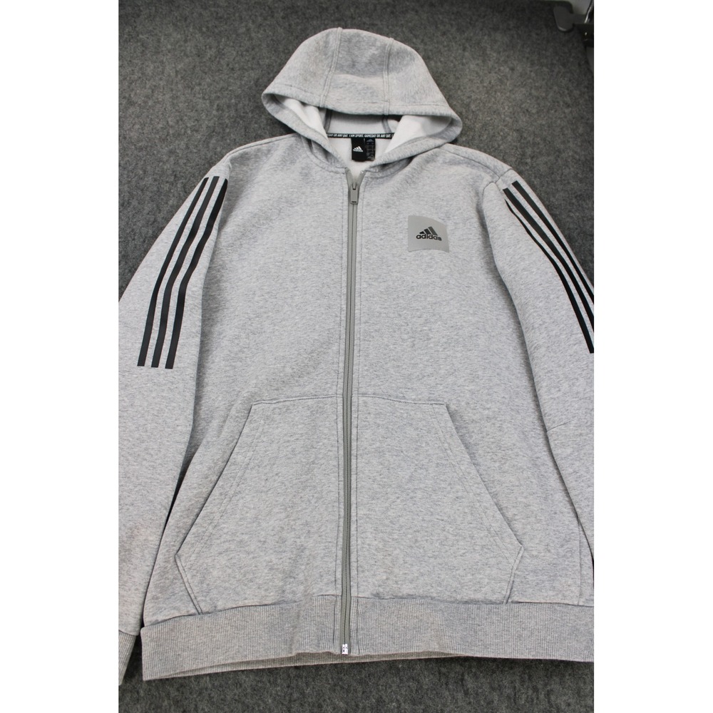 Adidas Mens Sport Gameday Full Zip Hoodie Grey Heather FI6141 Size L